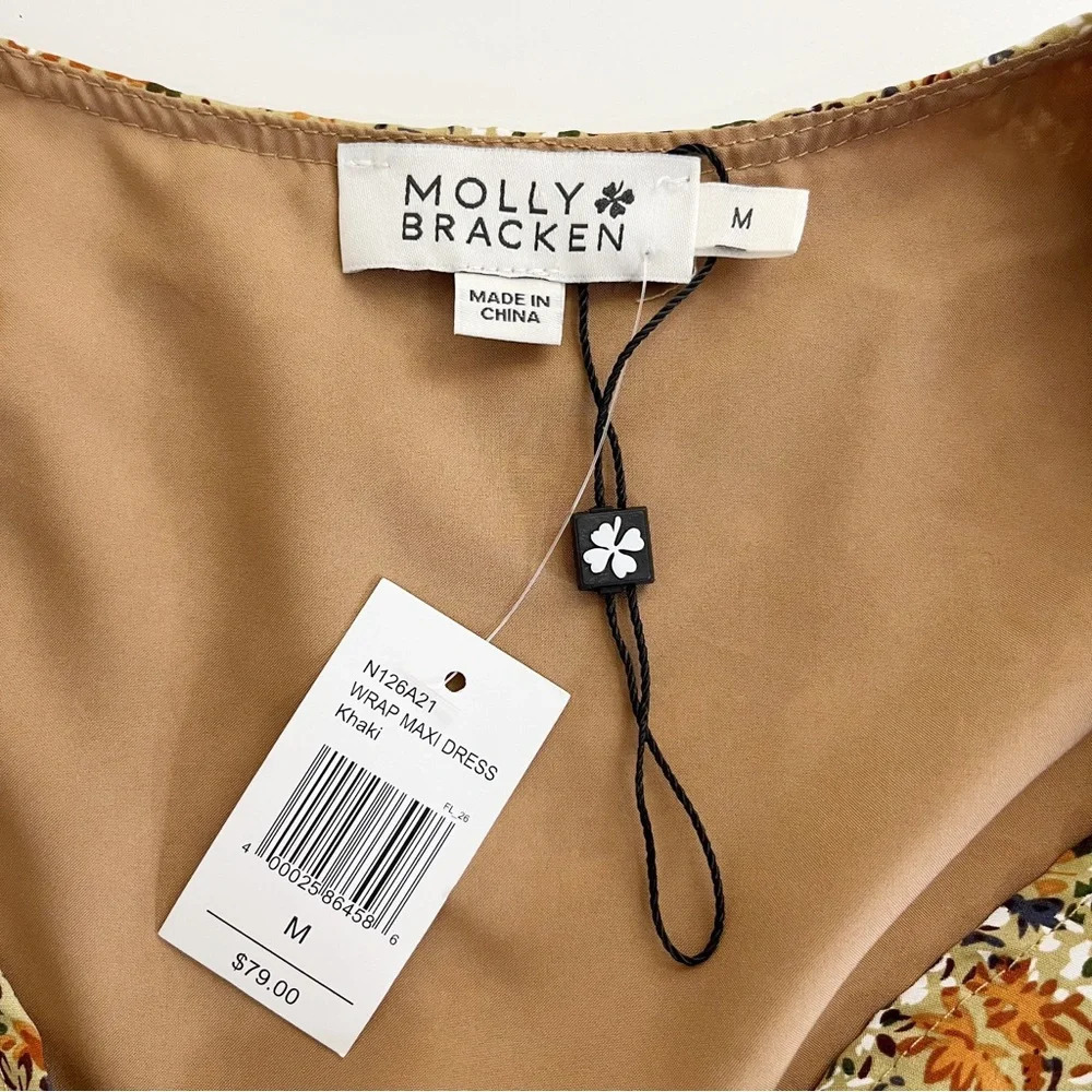 Molly Bracken Enola Wrap Boho Floral Long Dress Size Medium Cottagecore Khaki‎ - Picture 6 of 8